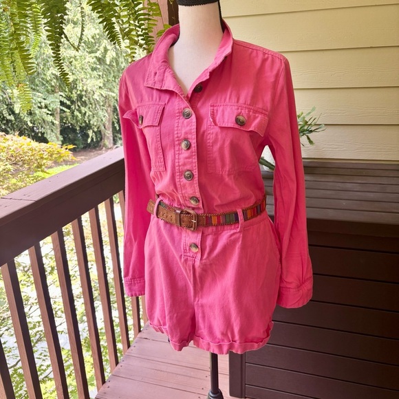 Express x Rocky Barnes Pink Safari Button Up Girlhoodcore Romper Jumpsuit Size S - Picture 2 of 11